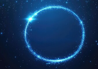 Illuminated blue backdrop featuring a circular frame adorned with sparkling stars