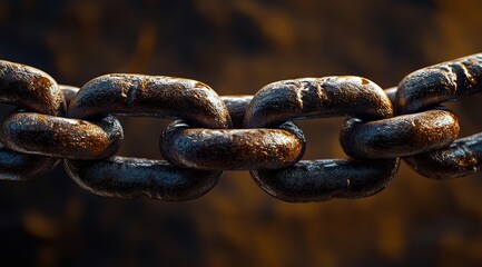 A close up of a rusty chain on a wooden surface