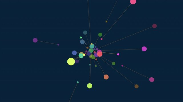 A vibrant, kaleidoscopic network of dots forms an intricate, interconnected web. Colors blend, lines curve, and complexity flourishes in this captivating image symbolizing interdependence