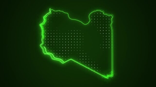 Neon Green Libya Map Borders Outline Loop Background