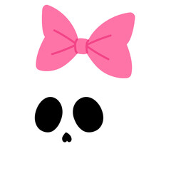 white skull with pink bow on top illustration