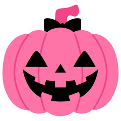 cute smiling happy face pink pumpkin craving and black bow illustration