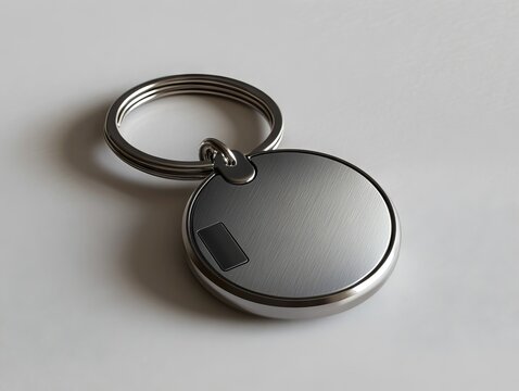 A metal keychain with a metal tag attached to it