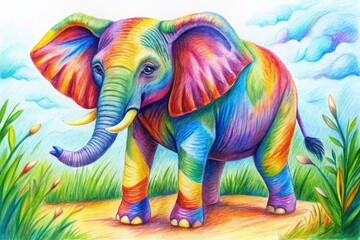 Obraz premium Fun and Colorful Elephant Drawing for Kids - Ideal for Educational Materials and Children's Art Projects