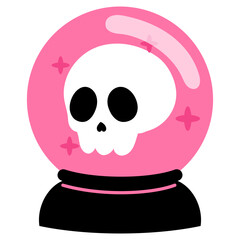 pink crystal ball with skull inside illustration