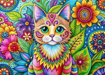Fun and Creative Coloring Page Featuring a Cute Cat Design for Kids and Adults to Enjoy Together