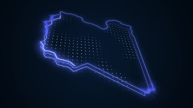 3D Neon Blue Libya Map Borders Outline Loop Background