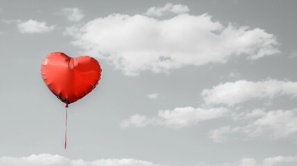 Fototapeta premium Vibrant Red Heart-Shaped Balloon Contrasting with Muted Gray Sky