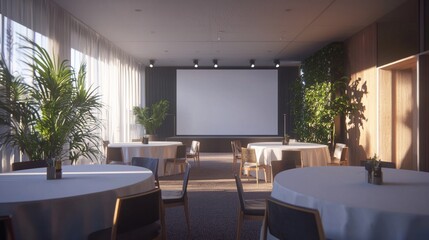 Fototapeta premium Designed and built an empty stage for mockups and corporate identities, company displays. Stage elements, blank screen system for graphic resources. Led night light staging at events. 3D Background