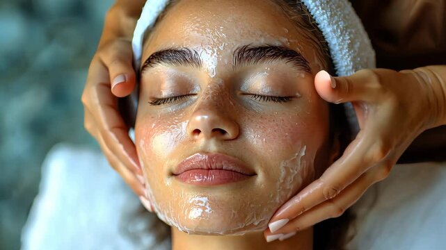 Woman receiving a relaxing facial massage in a spa