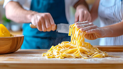 couple making fresh pasta in their kitchen