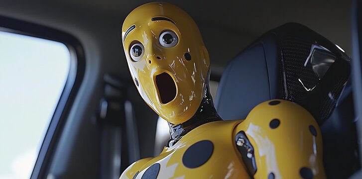 The scare test dummy inside the car is a concept of safety engineering, created using Stock technology