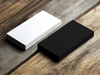 Fototapeta premium A black and white business card sitting on top of a wooden table