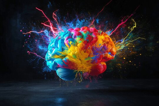 Brain concept exploding with colors. Stock image.