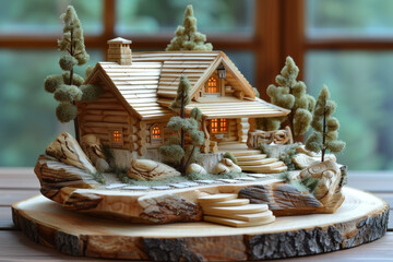 A charming wooden log house with rustic appeal, featuring a cozy, traditional design that blends seamlessly with its natural surroundings.