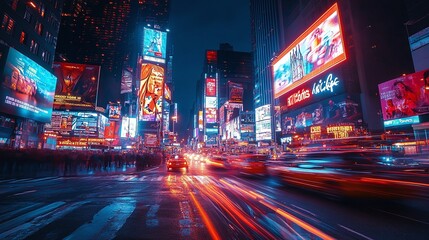 city billboard at night with an illuminated display, creating a striking visual message for brands seeking effective nighttime promotion
