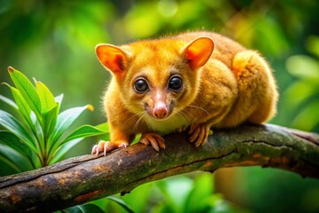 Fototapeta premium Golden Brush Tail Possum Resting on a Branch in a Lush Green Forest Environment During Daylight