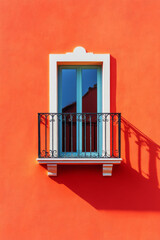 Obraz premium Minimalist balcony on pink wall with closed windows, background