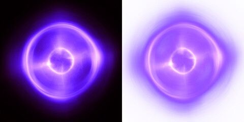 Radiant Purple Orb. Mystical purple energy with a radiant core for enchanting graphic projects.  Isolated on black and transparent, 3D render