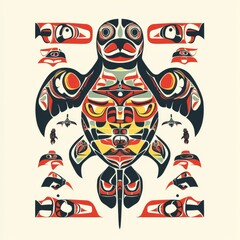 Suitable for t-shirt design, this colorful sea turtle illustration is done in native american style.