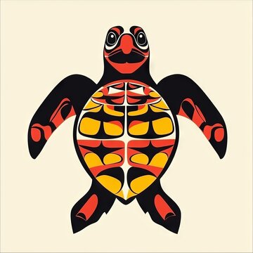 T-shirt illustration of a colorful sea turtle in native american style.