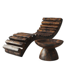 Transparent Background PNG Cutout Featuring a Stylish Modern Wooden Chair and Coffee Table for Use in Digital Design and Visual Presentations