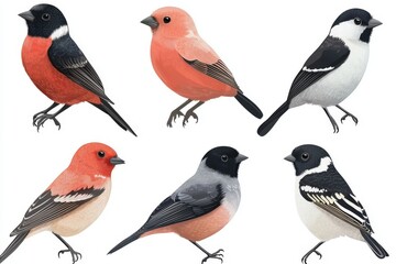 Birds icon set in flat design. Popular birding species. Modern illustration of exotic birds.