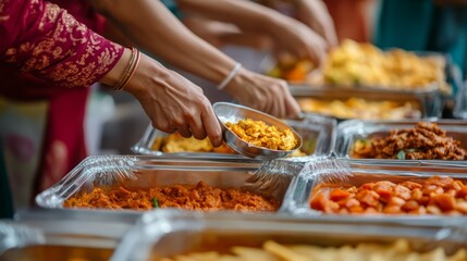 Hands preparing festive food for Diwali charity, showcasing community effort and generosity in action