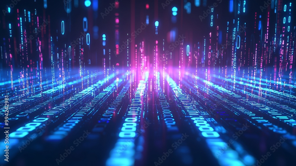Aufkleber An abstract background of digital data with particles and a network of digital data connections concept is shown in blue.