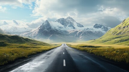 A road with a mountain range in the background