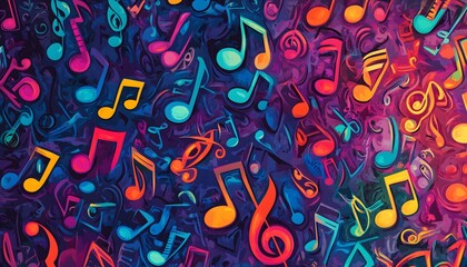 Naklejka premium An abstract and vibrant background of colorful musical notes scattered around