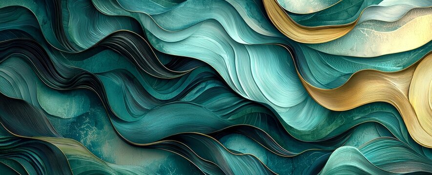 Its mesmerizing 3D wall design blends abstract organic forms with shades of blue and green, bringing a touch of nature indoors.