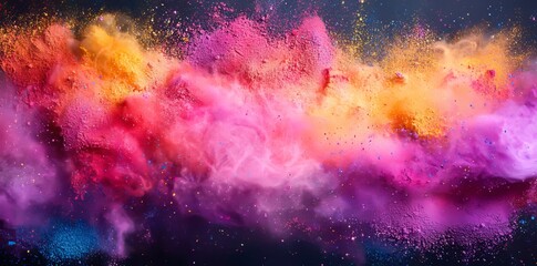 Fototapeta premium The border is designed in the Holi style with colorful powder and has a place for text.