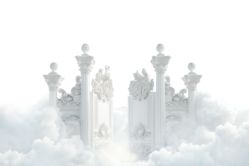 Heavens Gate in White Clouds Isolated on White and Png Transparent Background