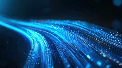 Blue light streak, fiber optic, speed line, futuristic background for 5g or 6g technology wireless data transmission, high-speed internet in abstract. AI generated illustration