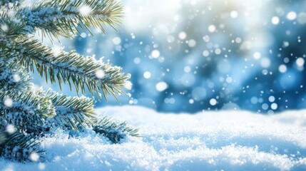 Christmas winter background with snow and blurred bokeh- A snowy winter background with blu_1(179)