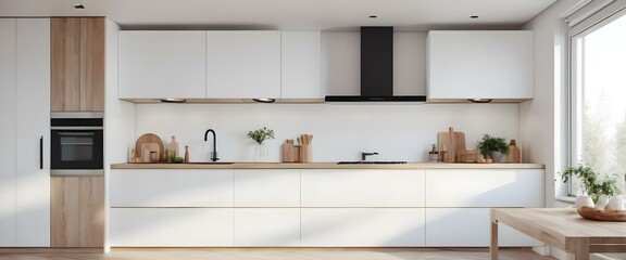 A light white kitchen interior. AI generated