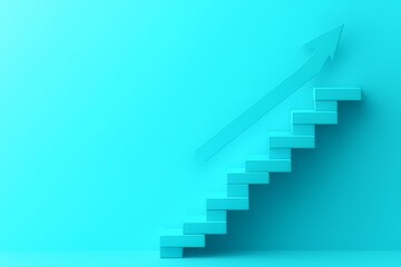 Obraz premium In the middle of a spiral staircase of growth, an arrow climbs up a spiral staircase in 3D, a staircase in 3D with an upward arrow, a 3D rendering of the staircase in 3D
