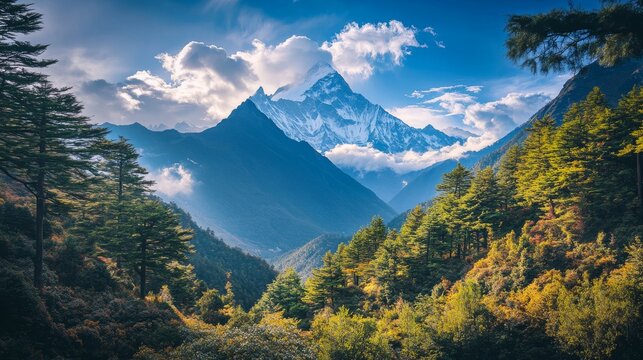 Evening view of Ama Dablam with beautiful clouds on the way to Everest Base Camp - Nepal 