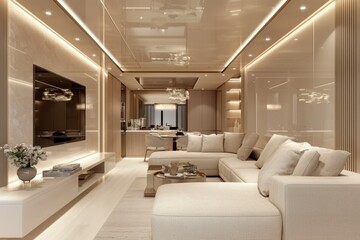 Fototapeta premium Modern design lifestyle luxury no one comfortable interior background table plant. Stock photo.