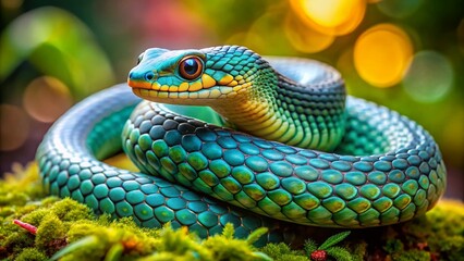 Fototapeta premium Highly Venomous Oxyuranus Microlepidotus Snake Coiled in Natural Habitat with Vibrant Scales Displayed