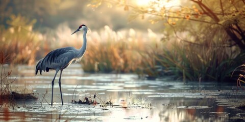 Fototapeta premium Crane in the Morning Mist