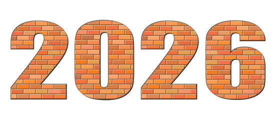 Vector font build out of red bricks. New Year umerals isolated on white background