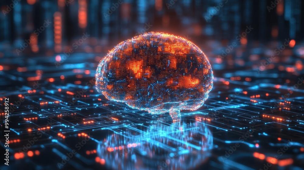 Poster human brain showing intelligent thinking processing through the concept of a neural network printed 