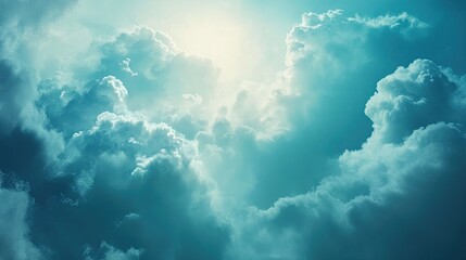 Fototapeta premium White fluffy cumulus clouds against blue sky. Weather conditions. Background of nature. Illustration for cover, postcard, interior design, banner, poster, brochure or presentation.