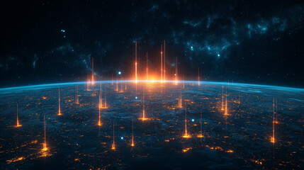 Fototapeta premium A planet with a city on it with many lights