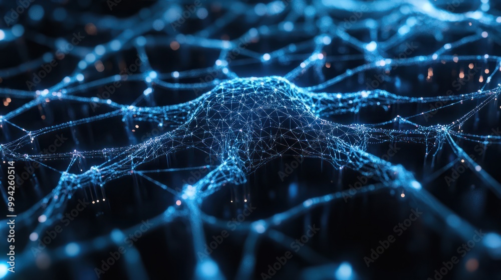 Poster loopable illustrative 3d animation of neural network. concept: chatbot, artificial intelligence, dee
