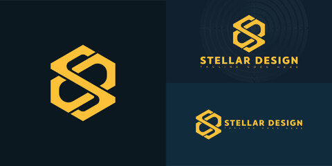 Modern hexagon vector initial letter SD or DS logo in yellow color isolated on multiple background colors. The logo is suitable for website design service logo design inspiration templates.