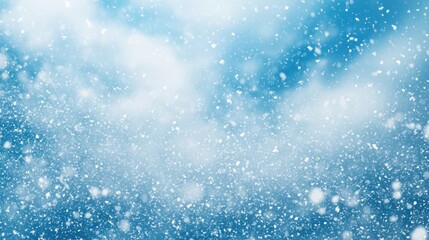 Random falling snow flakes wallpaper. Snowfall dust freeze granules. Snowfall sky white teal blue background. Many snowflakes february vector. Snow nature scenery.