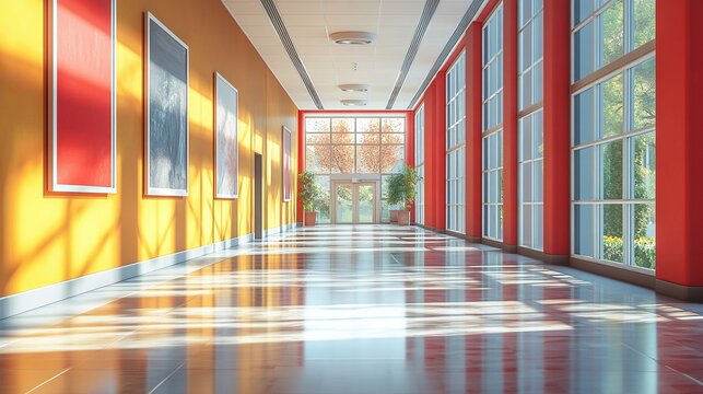 university corridor showcasing a visually appealing poster frame mockup promoting student information and engagement through modern aesthetics